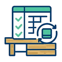 Icône Excel automatisation bois – tableur et palette en atelier industriel