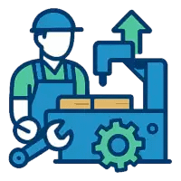 Icône Lean atelier bois – opérateur et machine-outil