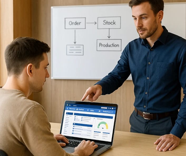 Session de formation ERP Dolibarr pour PME bois avec formateur et élève